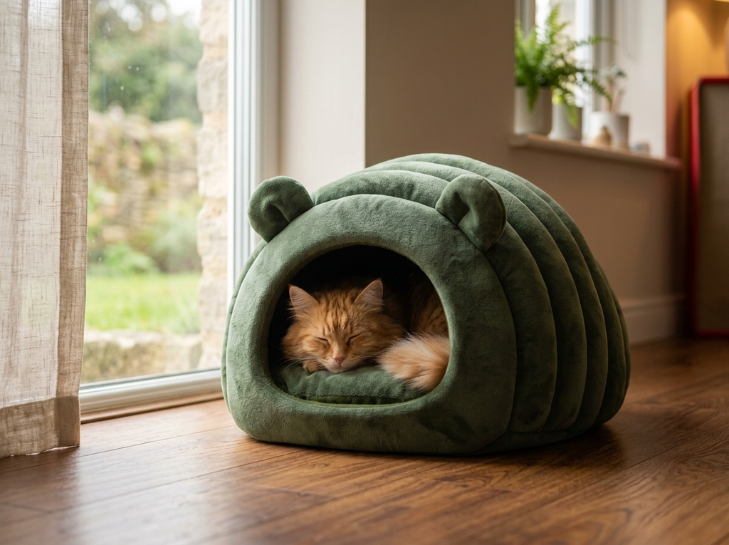 Caterpillar Cuddle Nest — Cozy Enclosed Hideaway for Cats