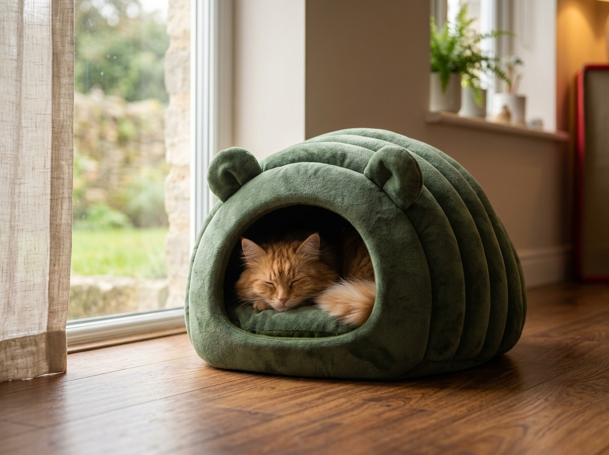 Caterpillar Cuddle Nest — Cozy Enclosed Hideaway for Cats