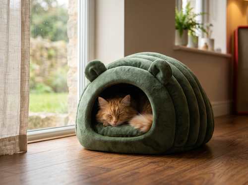 Caterpillar Cuddle Nest — Cozy Enclosed Hideaway for Cats