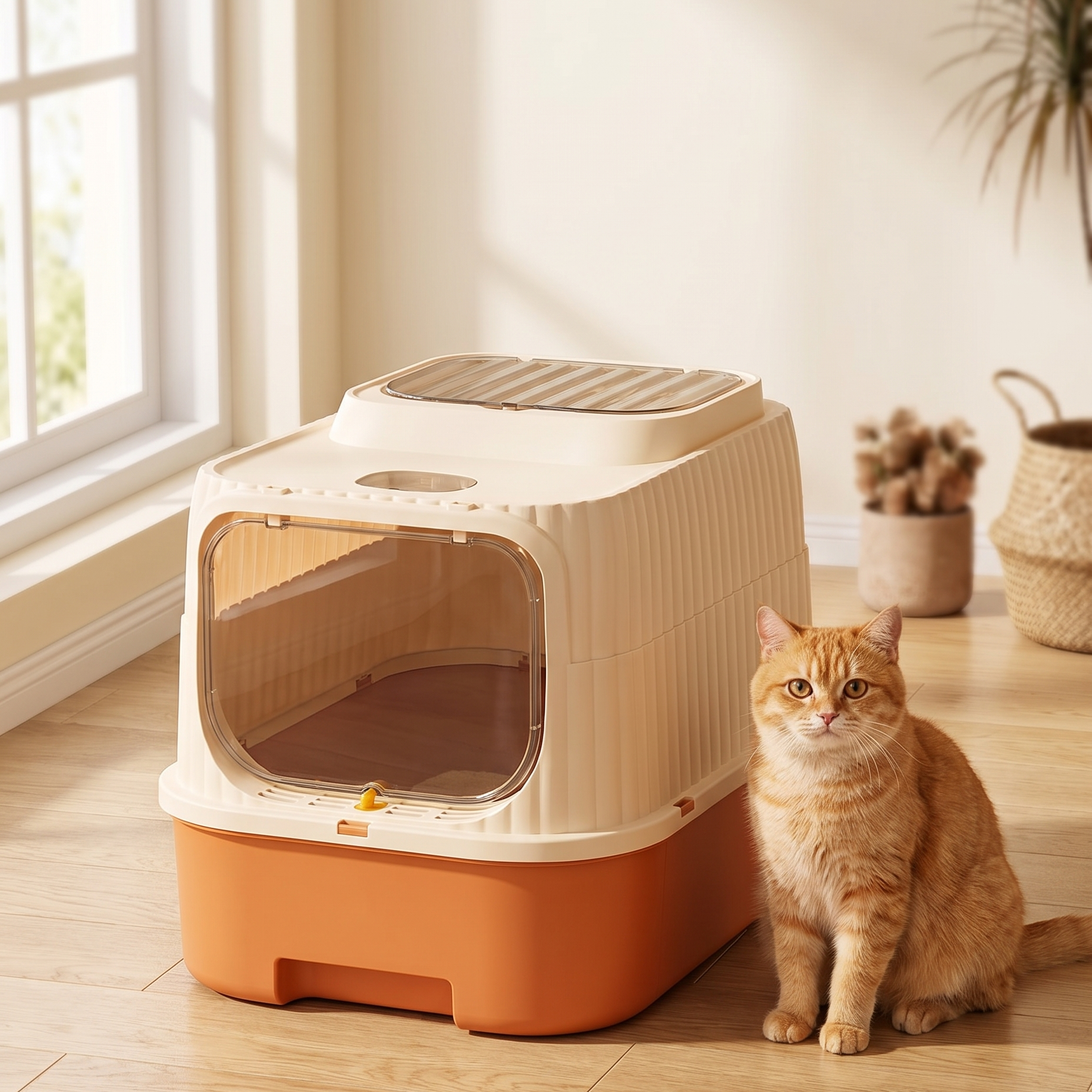 Hooded Cat Litter Box — Privacy Design with Odor Control