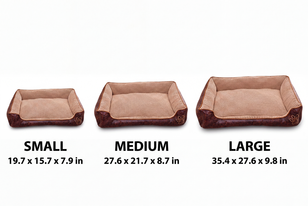 Bolster pet bed size comparison Small Medium Large