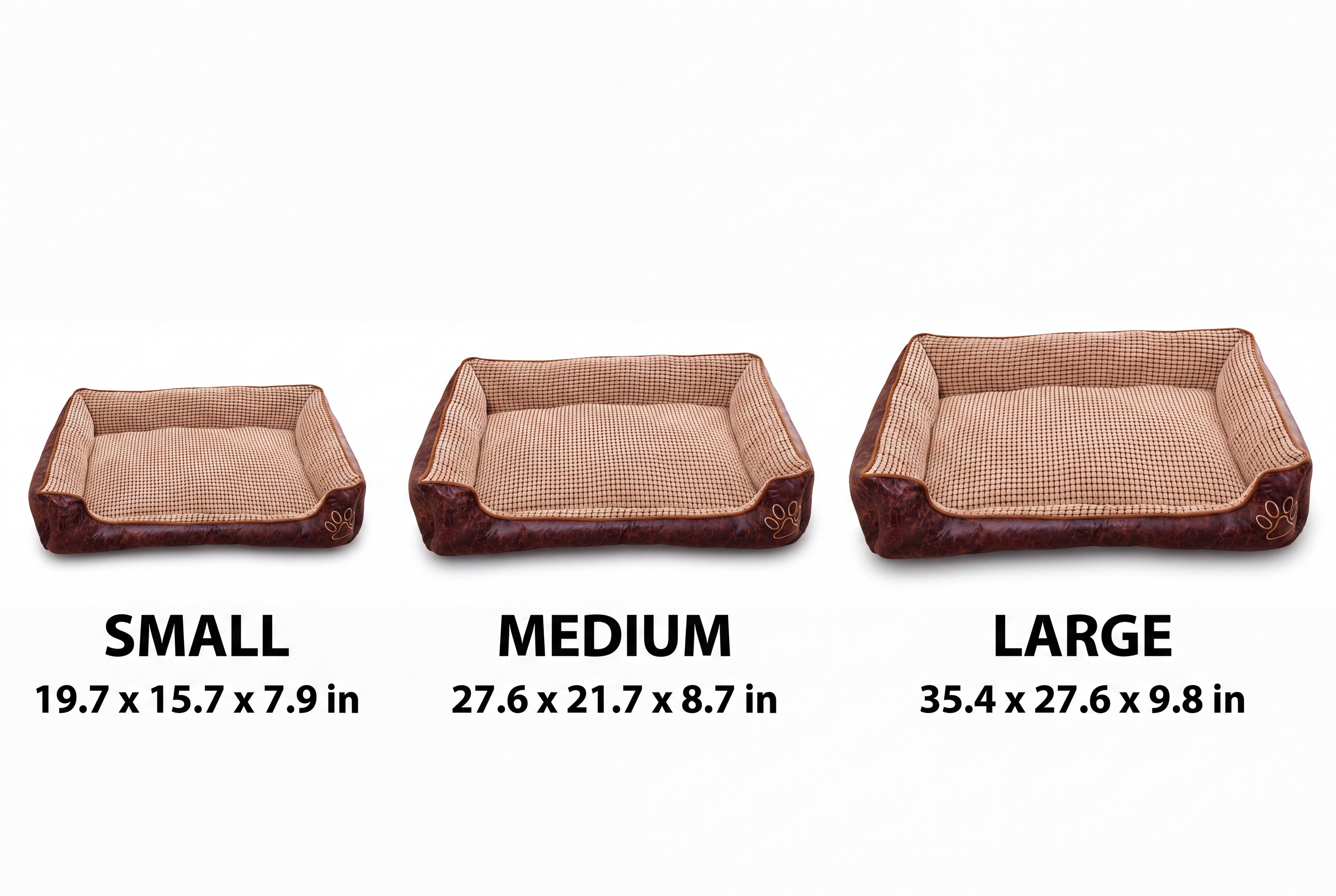Bolster pet bed size comparison Small Medium Large