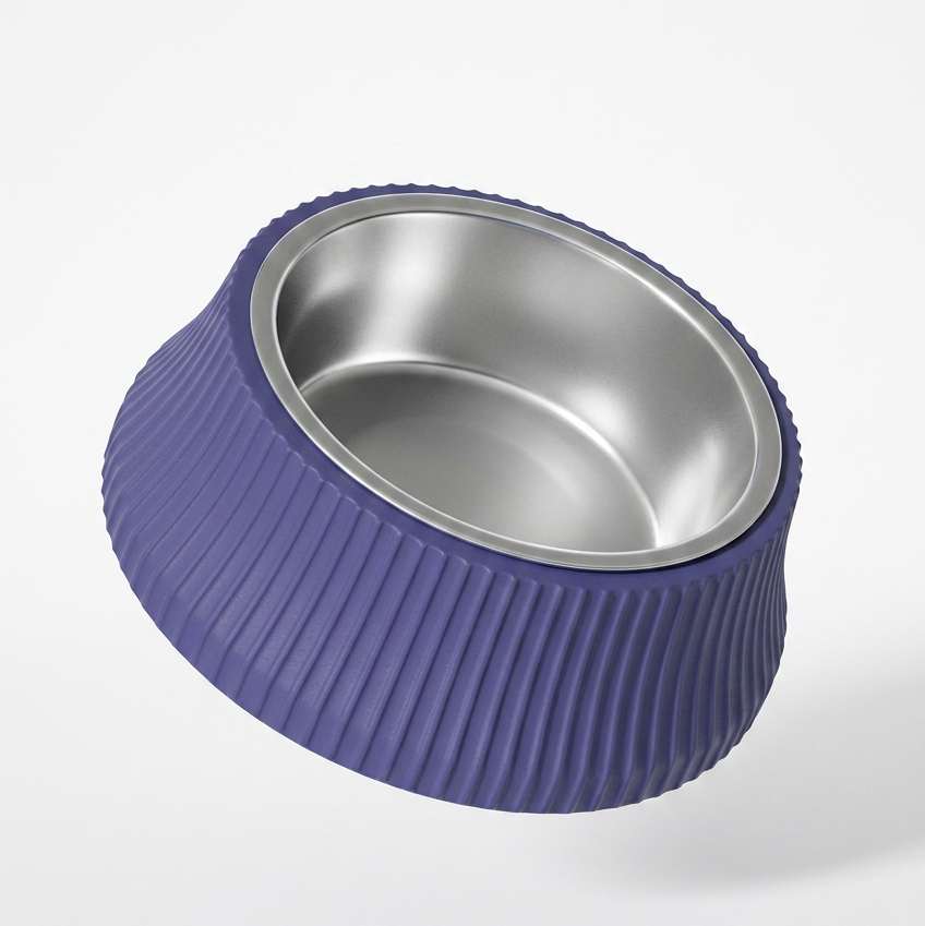 Ribbed Pet Bowl — Stainless Steel Inserts