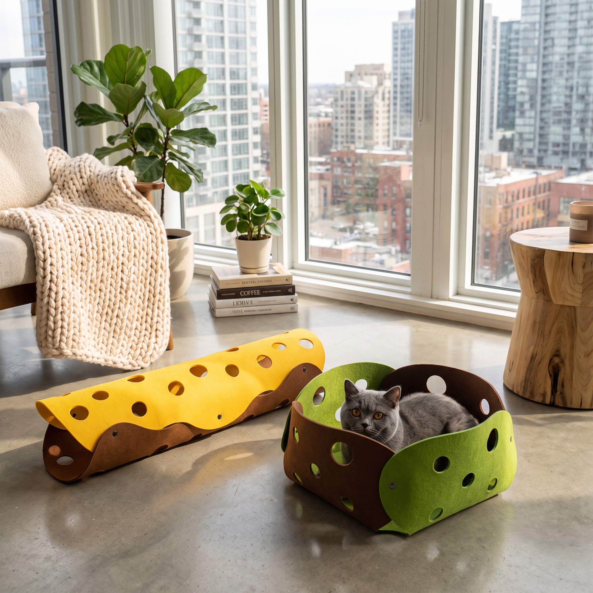 Felt Cat Tunnel — Collapsible Peekaboo Hideaway