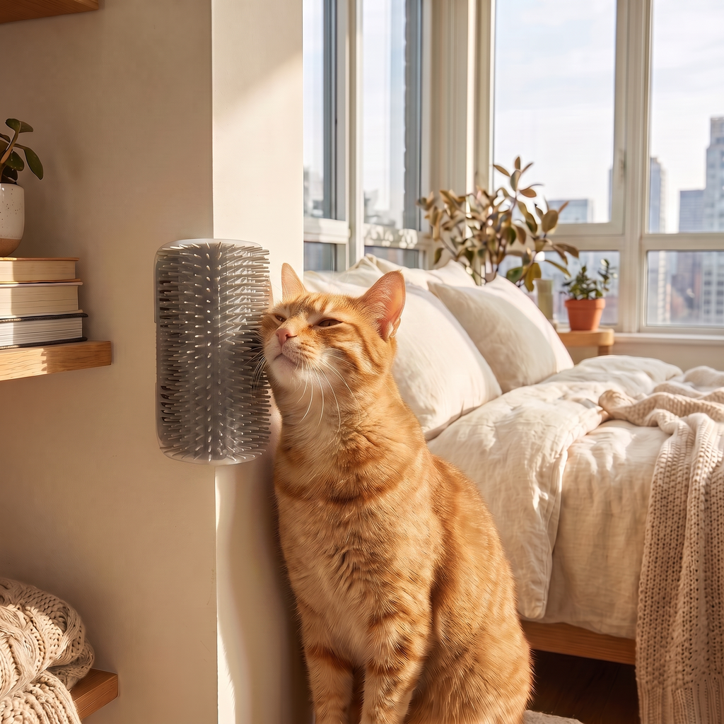 Cat Self-Groomer — Corner Wall Brush