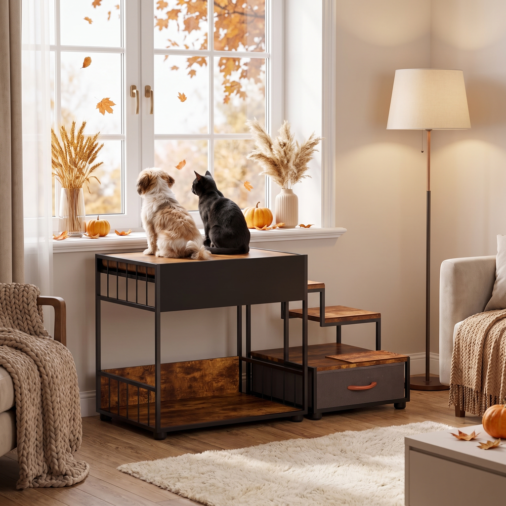Multi-Level Pet Step & Perch — Vintage Furniture with Storage