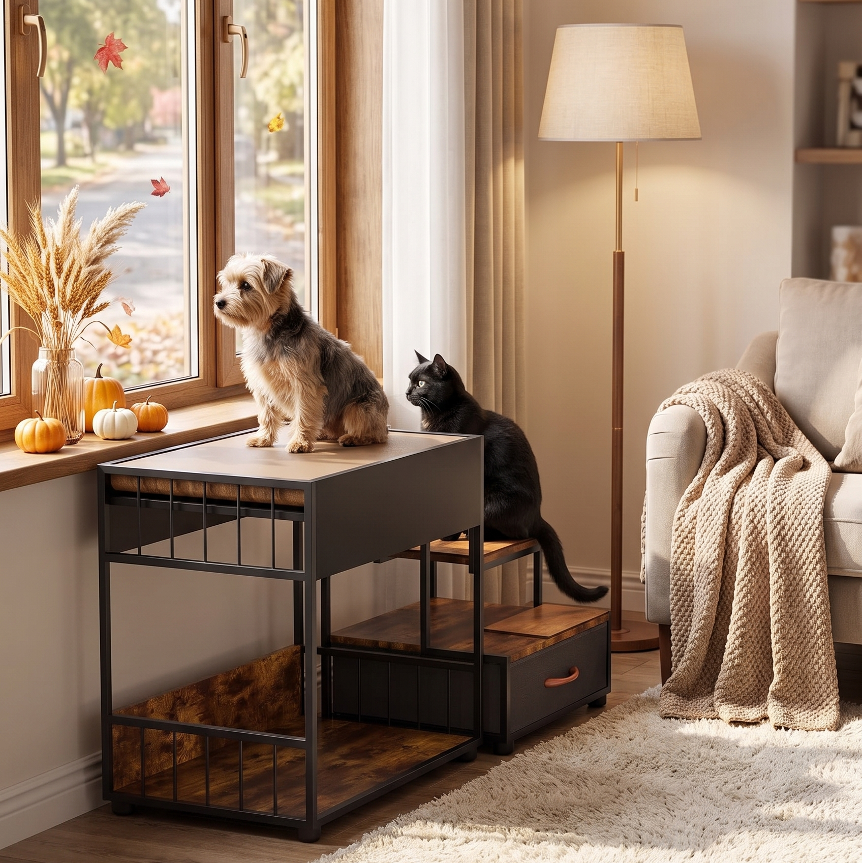 Multi-Level Pet Step & Perch — Vintage Furniture with Storage