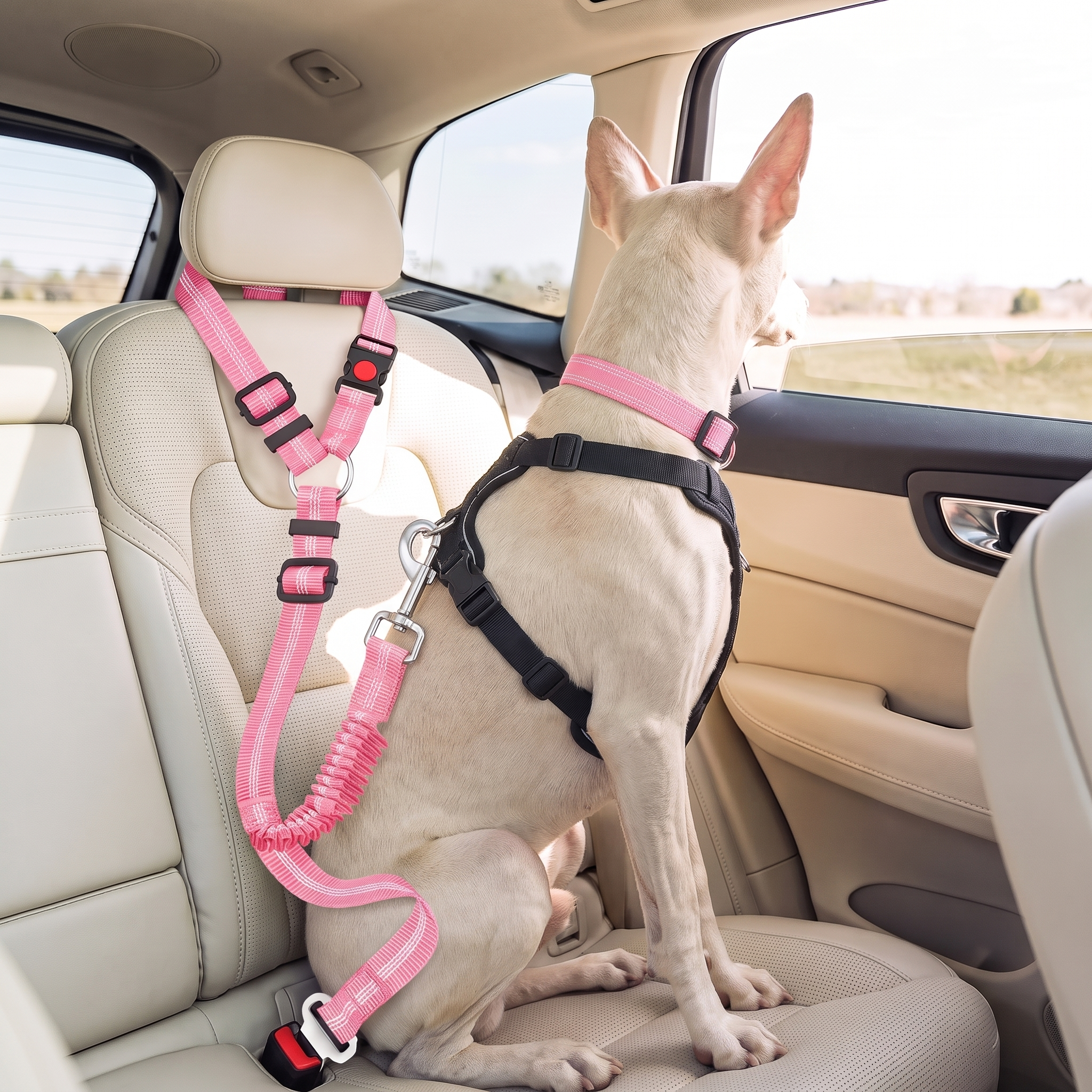 Dog Car Seatbelt Tether — Bungee & Reflective