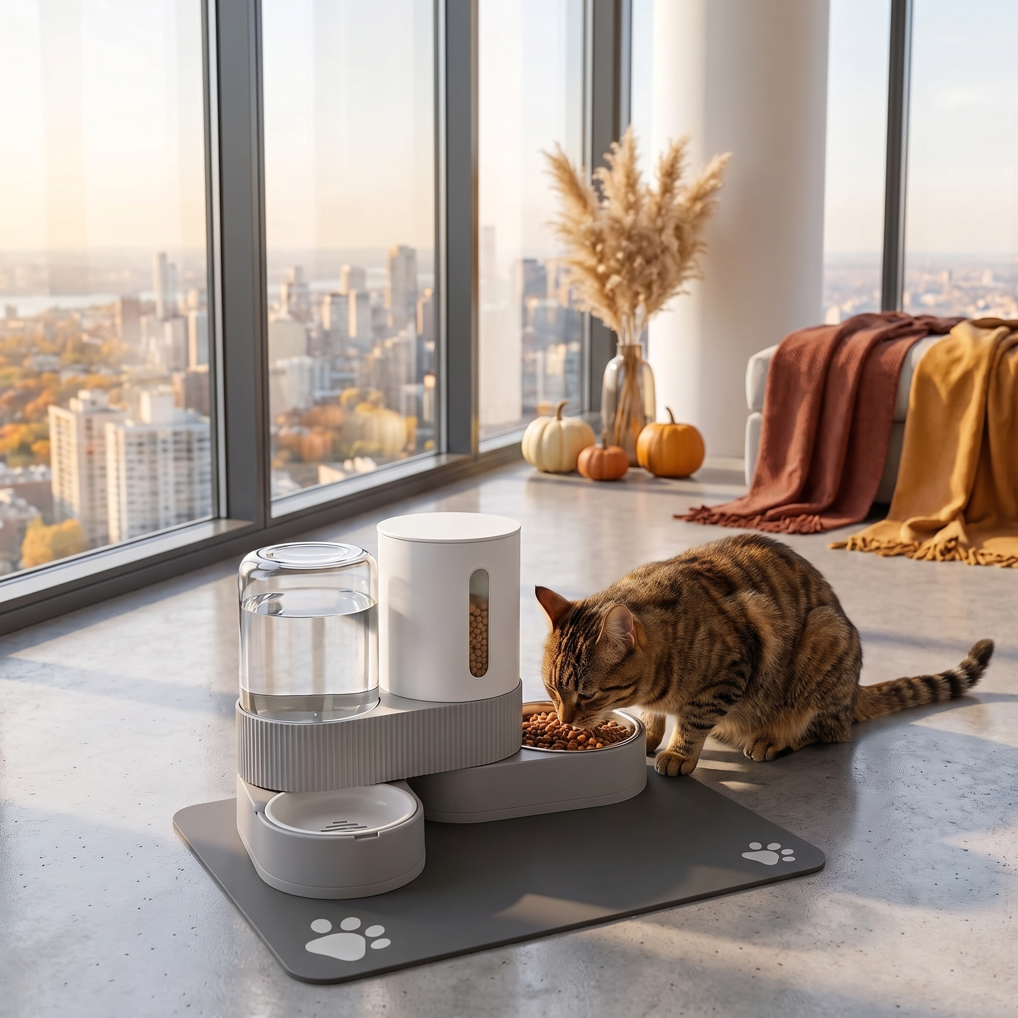 Gravity Feeder & Water Dispenser Set — with Silicone Mat
